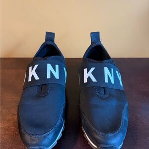 DKNY Black Slip-On Sneakers with White Logo